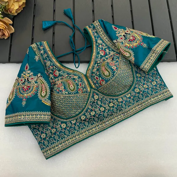 Green_Mullti_Sequence_Floral_Self_Design_Embroidery_Work_Free_Size_Stitched_Blouse