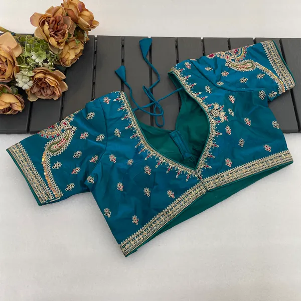 Green_Mullti_Sequence_Floral_Self_Design_Embroidery_Work_Free_Size_Stitched_Blouse