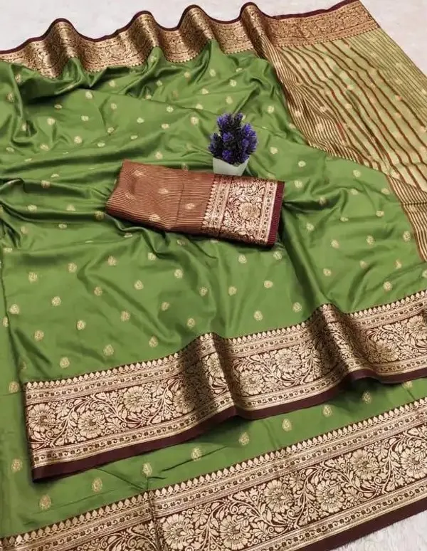 Luxurious_Olive_Green_Mercerized_Soft_Silk_Saree