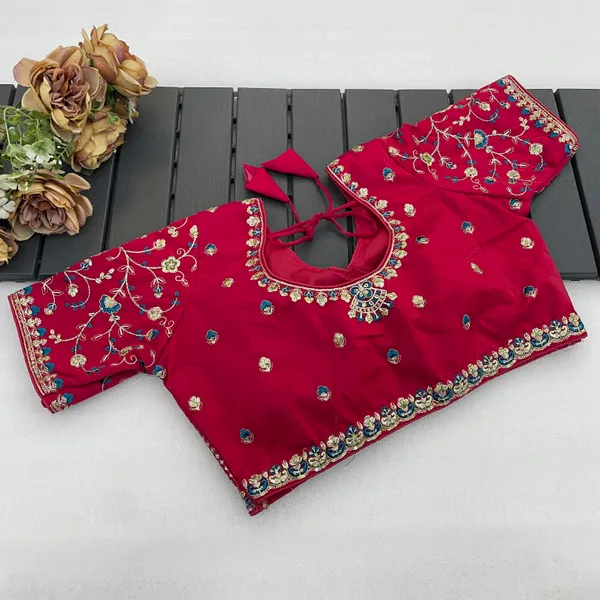 Red_Mullti_Sequence_Floral_Self_Design_Embroidery_Work_Free_Size_Stitched_Blouse