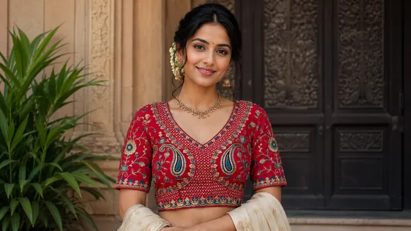 Red_Mullti_Sequence_Floral_Self_Design_Embroidery_Work_Free_Size_Stitched_Blouse