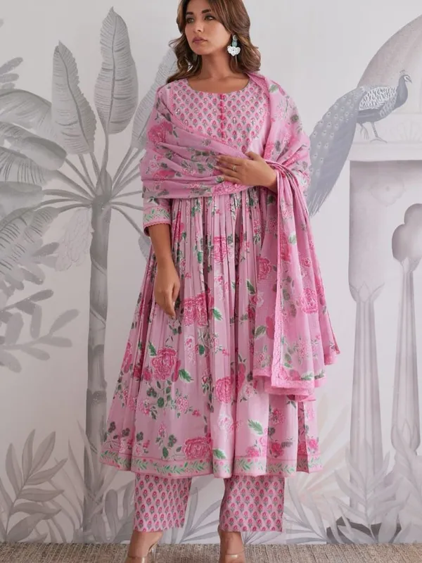 Women_Pink_Cotton_Anarklali_Printed_Kurta_With_Pant_And_Dupatta