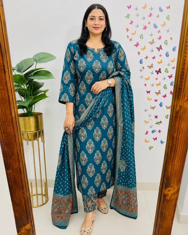 Women_Jaipuri_Straight_Embriodered_And_Floral_Printed_Worked_Cotton_Rama_Blue_Kurta_With_Pant_And_Dupatta