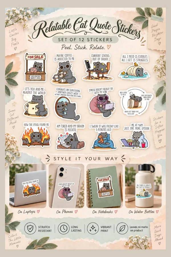 Relatable_Cat_Quote_Sticker_Set_Of_12_|_Cute_Funny_Sticker_Pack