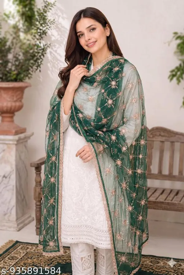 Green_Polyester_Net_Embroidered_Dupatta_For_Women