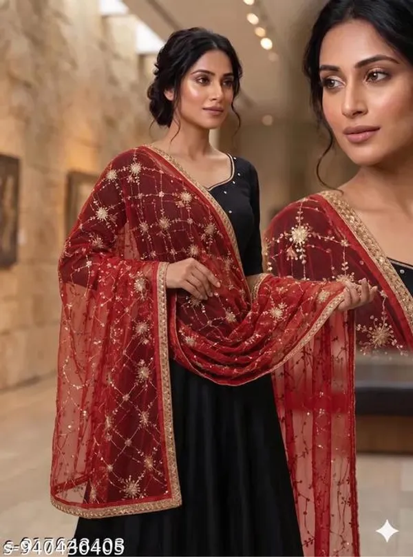 Red_Polyester_Net_Embroidered_Dupatta_For_Women
