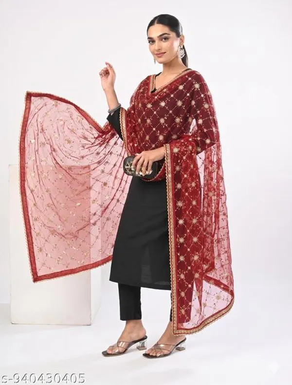 Red_Polyester_Net_Embroidered_Dupatta_For_Women