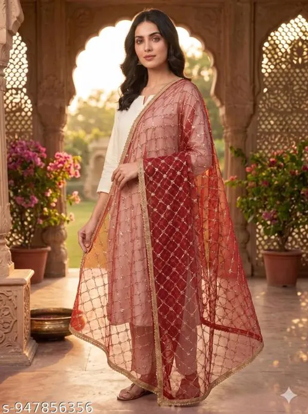 Red_Polyester_Net_Embroidered_Dupatta_For_Women