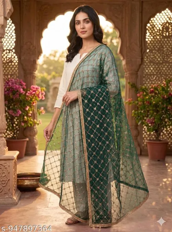 Green_Polyester_Net_Embroidered_Lace_Border_Dupatta_For_Women