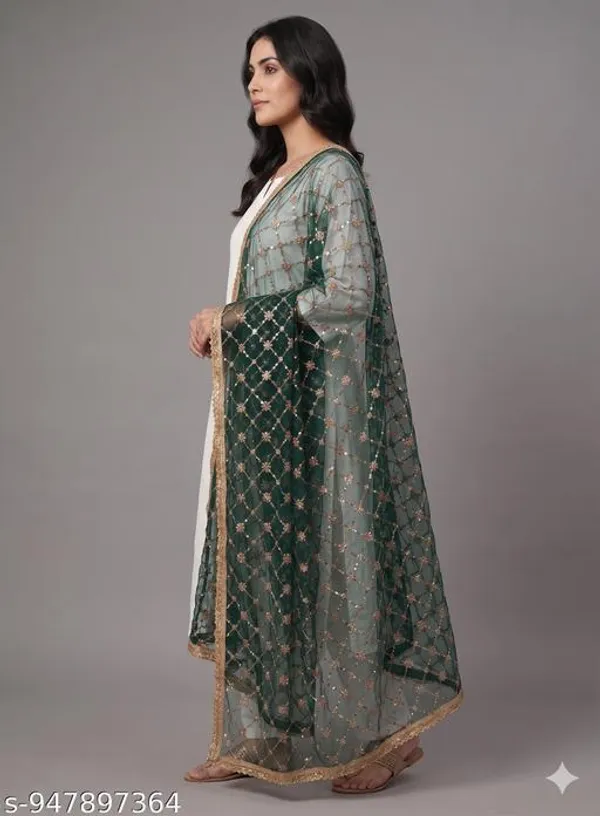 Green_Polyester_Net_Embroidered_Lace_Border_Dupatta_For_Women