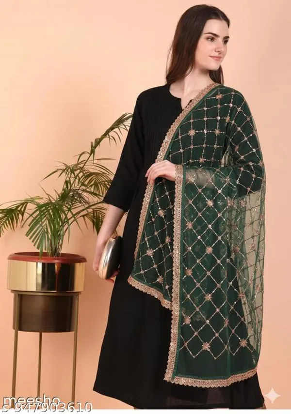 Green_Polyester_Net_Embroidered_Dupatta_For_Women