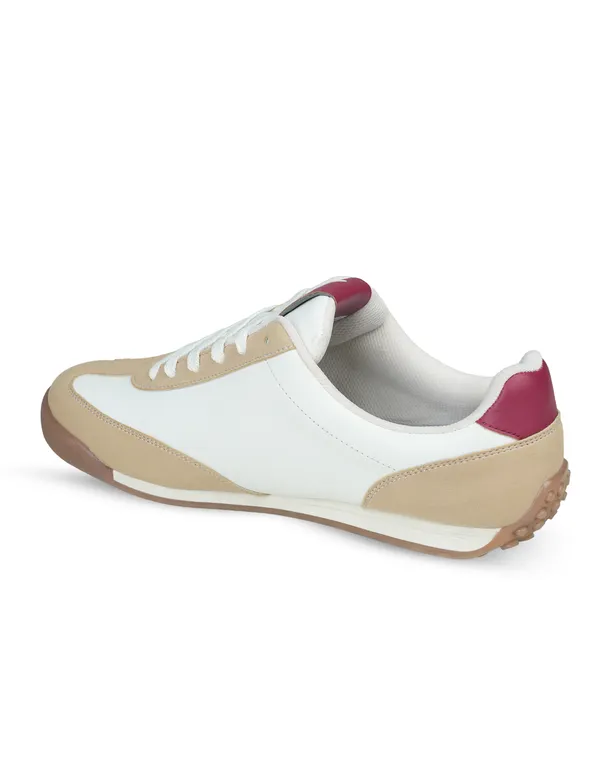 White_&_Beige_Synthetic_Leather_Casual_Sneakers_For_Men