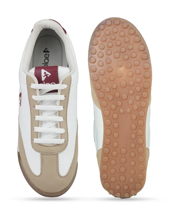 White_&_Beige_Synthetic_Leather_Casual_Sneakers_For_Men