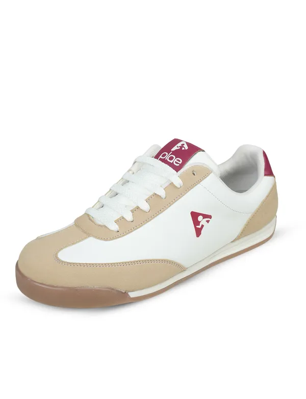 White_&_Beige_Synthetic_Leather_Casual_Sneakers_For_Men