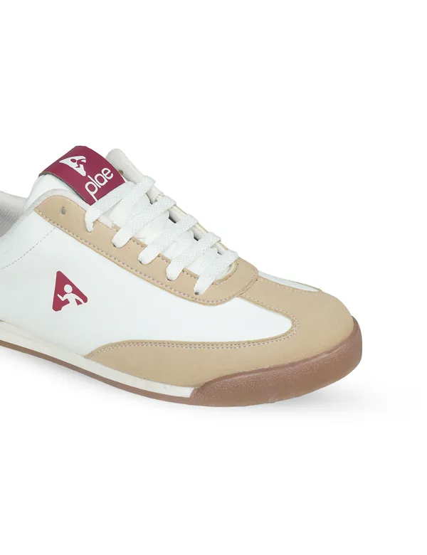 White_&_Beige_Synthetic_Leather_Casual_Sneakers_For_Men