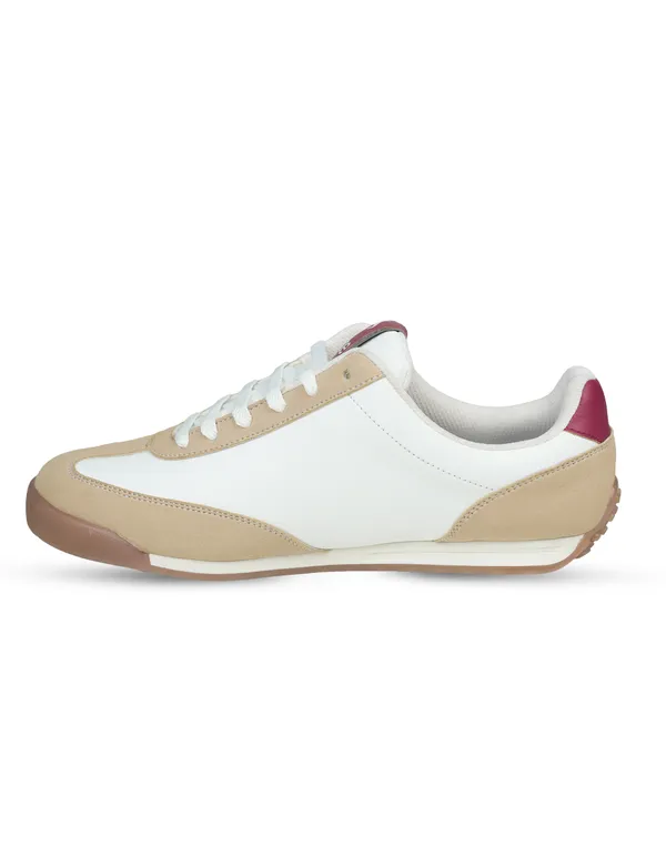 White_&_Beige_Synthetic_Leather_Casual_Sneakers_For_Men