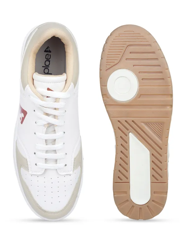 Beige_&_White_Synthetic_Leather_Casual_Sneakers_For_Men