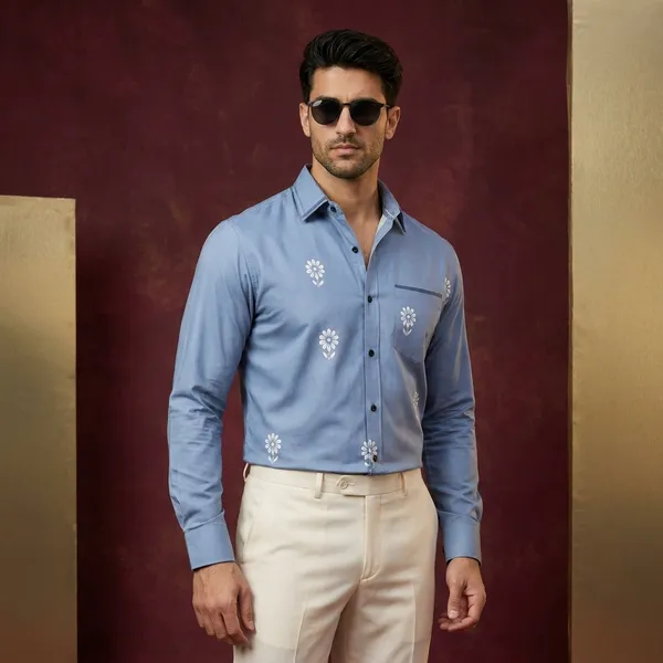 Blue_Polycotton_Premium_Shirt_Pant_Combo_Fabric_For_Men