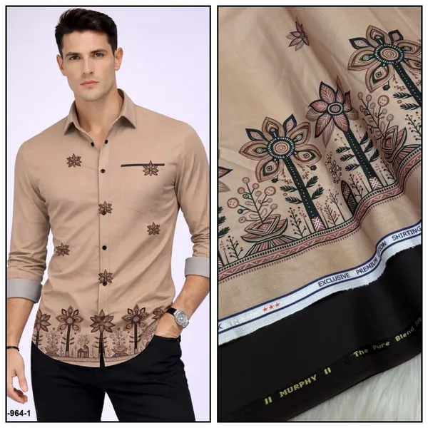 Beige_Polycotton_Premium_Shirt_Pant_Combo_Fabric_For_Men
