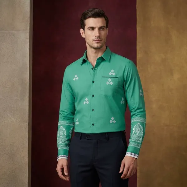 Green_Polycotton_Premium_Shirt_Pant_Combo_Fabric_For_Men