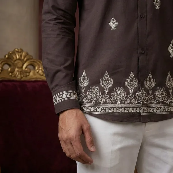 Brown_Polycotton_Premium_Shirt_Pant_Combo_Fabric_For_Men