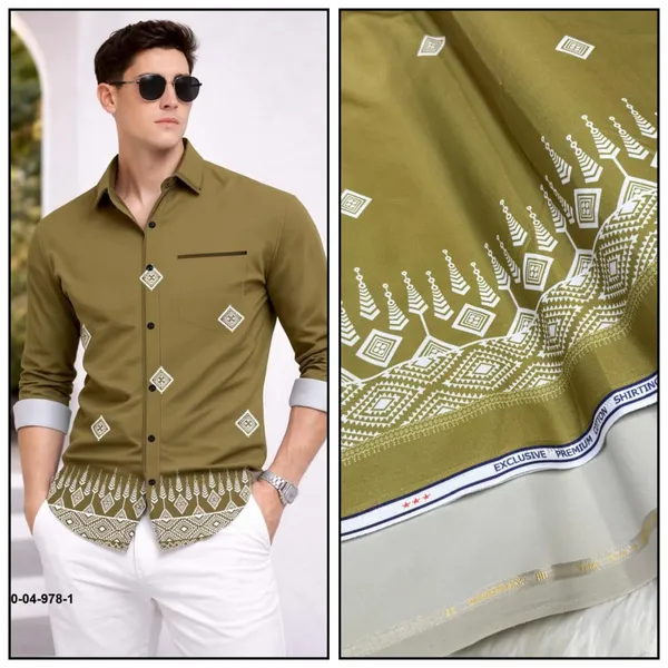 Olive_Green_Polycotton_Premium_Shirt_Pant_Combo_Fabric_For_Men