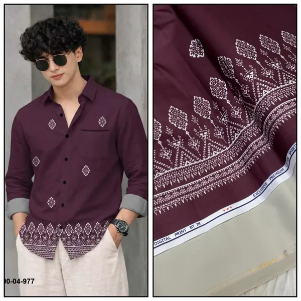 Maroon_Polycotton_Premium_Shirt_Pant_Combo_Fabric_For_Men