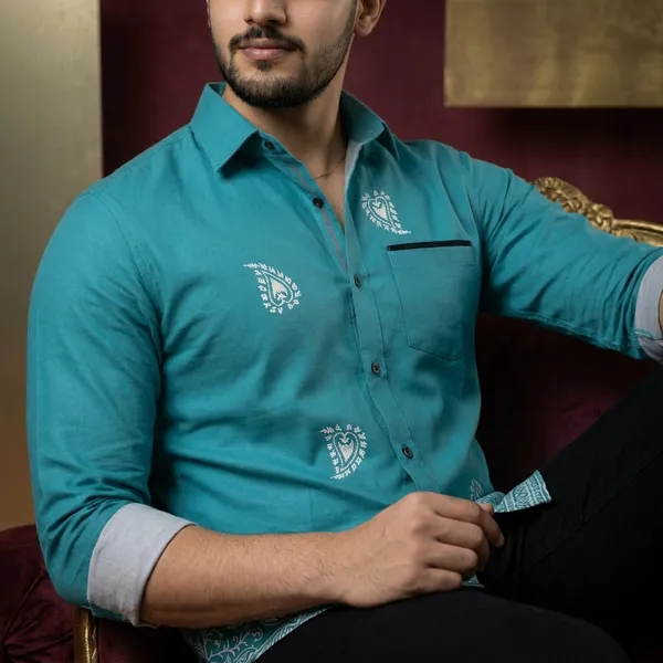 Teal_Blue_Polycotton_Premium_Shirt_Pant_Combo_Fabric_For_Men