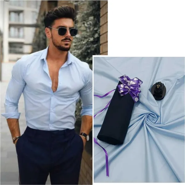 Men's_Premium_Sky_Blue_Shirt_&_Navy_Blue_Trouser_Unstitched_Fabric_Set