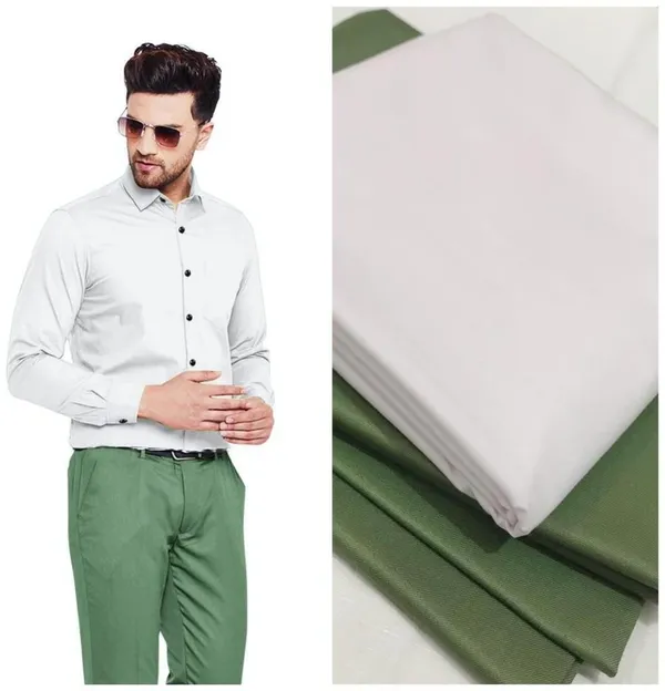 Men's_Premium_White_Shirt_&_Sage_Green_Trouser_Unstitched_Fabric_Set