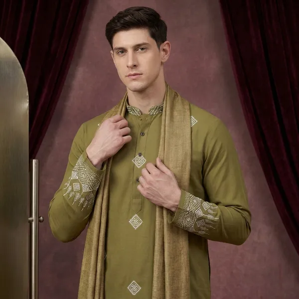 Olive_Green_Polycotton_Premium_Shirt_Pant_Combo_Fabric_For_Men