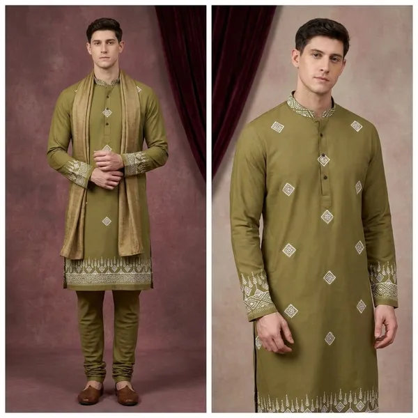 Olive_Green_Polycotton_Premium_Shirt_Pant_Combo_Fabric_For_Men