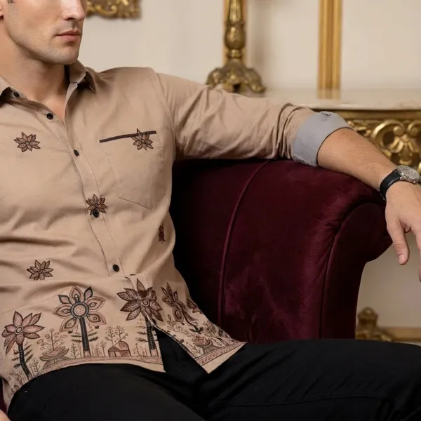 Beige_Polycotton_Premium_Shirt_Pant_Combo_Fabric_For_Men
