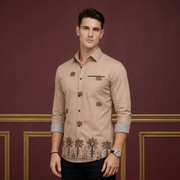 Beige_Polycotton_Premium_Shirt_Pant_Combo_Fabric_For_Men