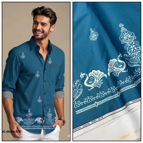 Teal_Blue_Polycotton_Premium_Shirt_Pant_Combo_Fabric_For_Men