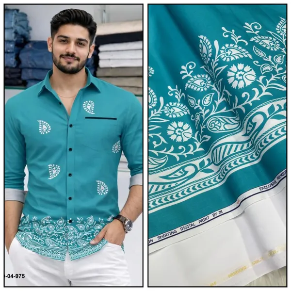 Teal_Blue_Polycotton_Premium_Shirt_Pant_Combo_Fabric_For_Men