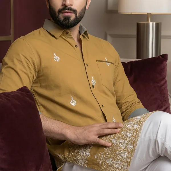 Mustard_Yellow_Polycotton_Premium_Shirt_Pant_Combo_Fabric_For_Men