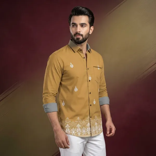 Mustard_Yellow_Polycotton_Premium_Shirt_Pant_Combo_Fabric_For_Men