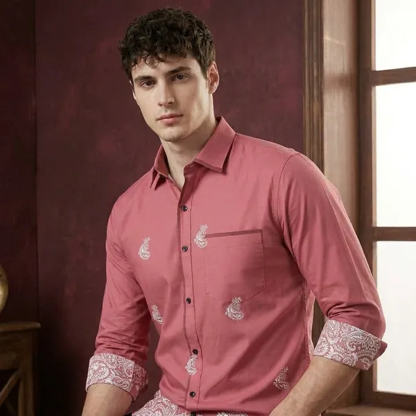 Red_Polycotton_Premium_Shirt_Pant_Combo_Fabric_For_Men