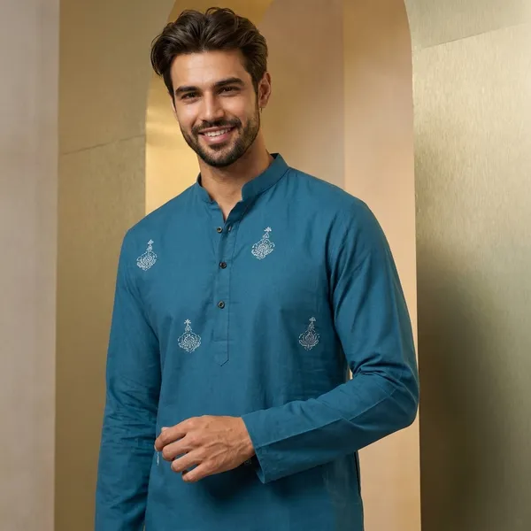 Teal_Blue_Polycotton_Premium_Shirt_Pant_Combo_Fabric_For_Men