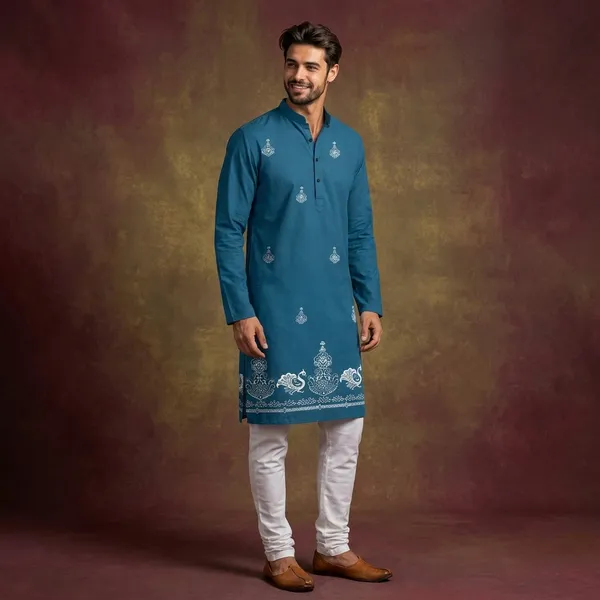 Teal_Blue_Polycotton_Premium_Shirt_Pant_Combo_Fabric_For_Men