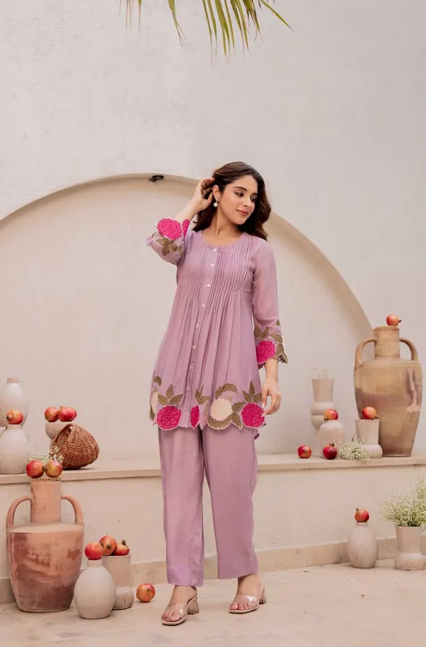 Women_Light_Pink_Pleated_Tunic_With_Pants_Co-Ord_Set