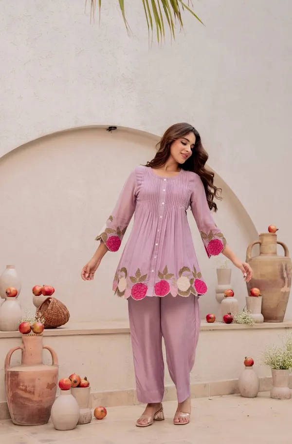 Women_Light_Pink_Pleated_Tunic_With_Pants_Co-Ord_Set