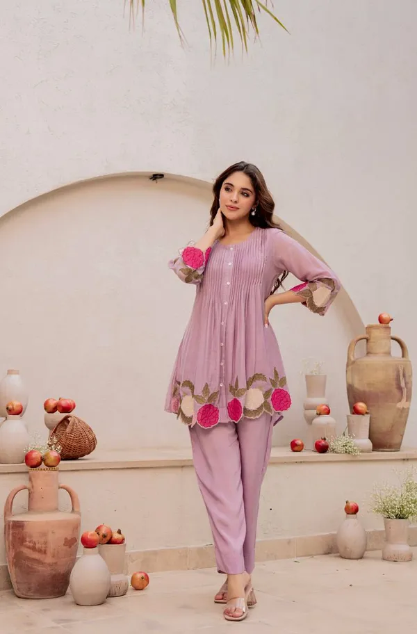 Women_Light_Pink_Pleated_Tunic_With_Pants_Co-Ord_Set