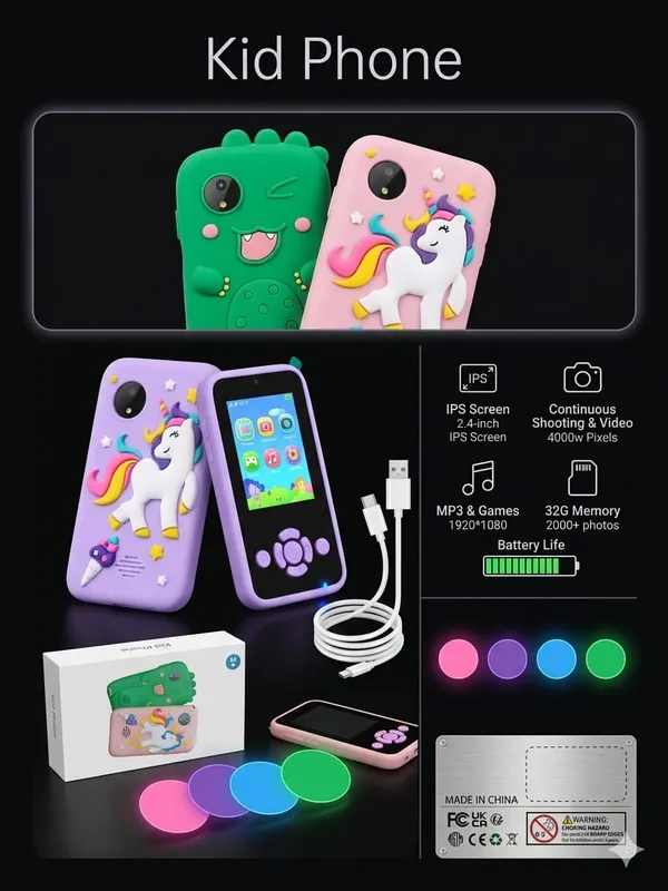 Pink_Unicorn_Silicone_Case_Kids_Camera_Phone_32Gb_For_Kids