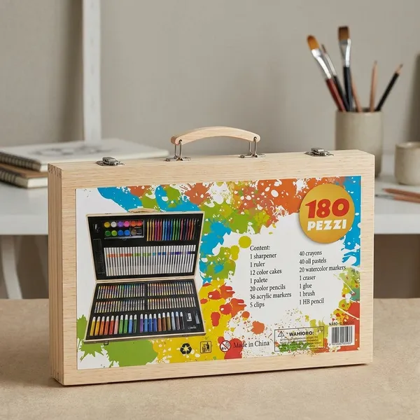 180_Piece_Art_Set_Crayons_Pencils_Markers_In_Wooden_Case