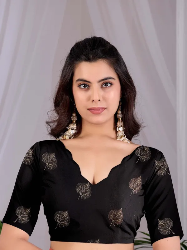 Black_Satin_Georgette_Leaf_Digital_Printed_Saree_For_Women