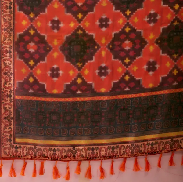 Orange_Linen_Cotton_Ikat_Digital_Printed_Patola_Saree_For_Women