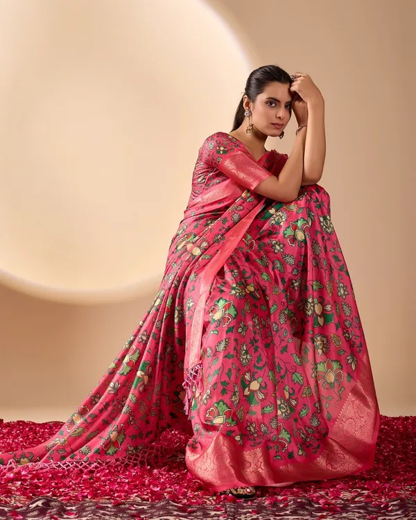 Pink_Lichi_Silk_Floral_Printed_Zari_Border_Saree_For_Women