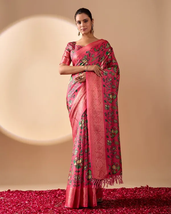 Pink_Lichi_Silk_Floral_Printed_Zari_Border_Saree_For_Women